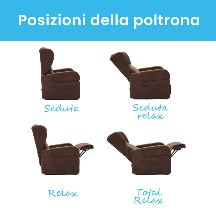 Poltrona Relax per Anziani Elettrica a 2 Motori con Braccioli Estraibili Marrone Azione Salute